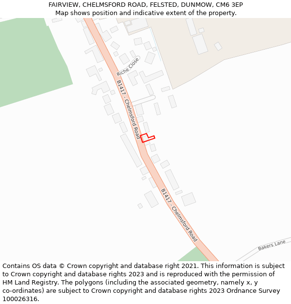 FAIRVIEW, CHELMSFORD ROAD, FELSTED, DUNMOW, CM6 3EP: Location map and indicative extent of plot