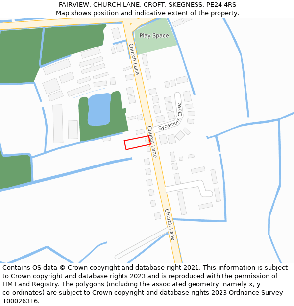 FAIRVIEW, CHURCH LANE, CROFT, SKEGNESS, PE24 4RS: Location map and indicative extent of plot