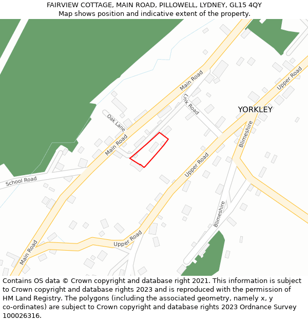 FAIRVIEW COTTAGE, MAIN ROAD, PILLOWELL, LYDNEY, GL15 4QY: Location map and indicative extent of plot