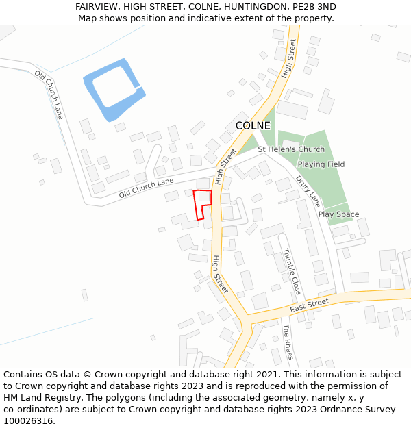FAIRVIEW, HIGH STREET, COLNE, HUNTINGDON, PE28 3ND: Location map and indicative extent of plot