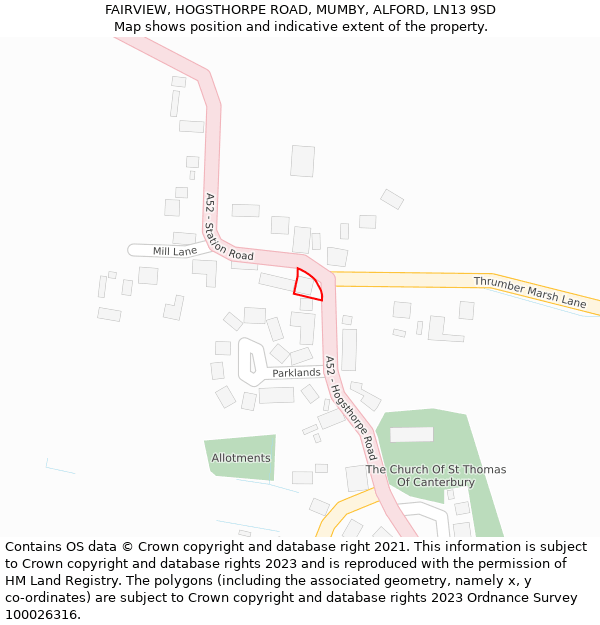 FAIRVIEW, HOGSTHORPE ROAD, MUMBY, ALFORD, LN13 9SD: Location map and indicative extent of plot