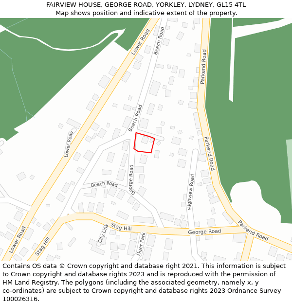 FAIRVIEW HOUSE, GEORGE ROAD, YORKLEY, LYDNEY, GL15 4TL: Location map and indicative extent of plot