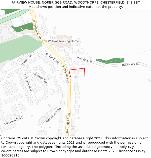FAIRVIEW HOUSE, NORBRIGGS ROAD, WOODTHORPE, CHESTERFIELD, S43 3BT: Location map and indicative extent of plot