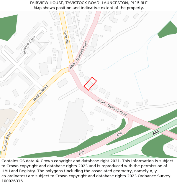 FAIRVIEW HOUSE, TAVISTOCK ROAD, LAUNCESTON, PL15 9LE: Location map and indicative extent of plot