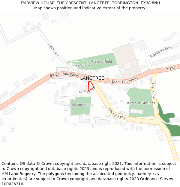 FAIRVIEW HOUSE, THE CRESCENT, LANGTREE, TORRINGTON, EX38 8NH: Location map and indicative extent of plot