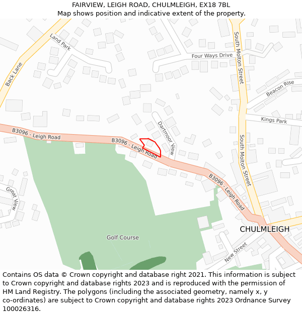 FAIRVIEW, LEIGH ROAD, CHULMLEIGH, EX18 7BL: Location map and indicative extent of plot