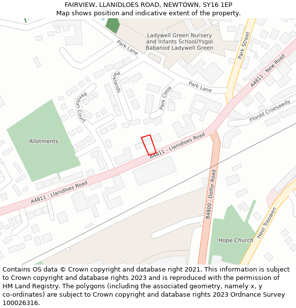 FAIRVIEW, LLANIDLOES ROAD, NEWTOWN, SY16 1EP: Location map and indicative extent of plot