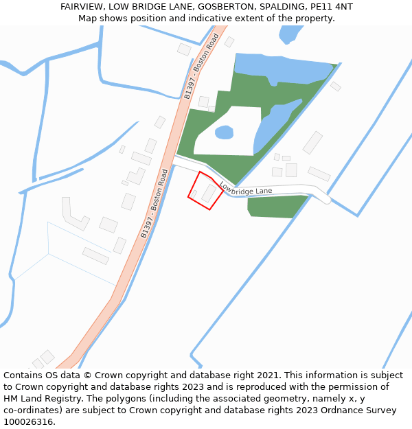 FAIRVIEW, LOW BRIDGE LANE, GOSBERTON, SPALDING, PE11 4NT: Location map and indicative extent of plot