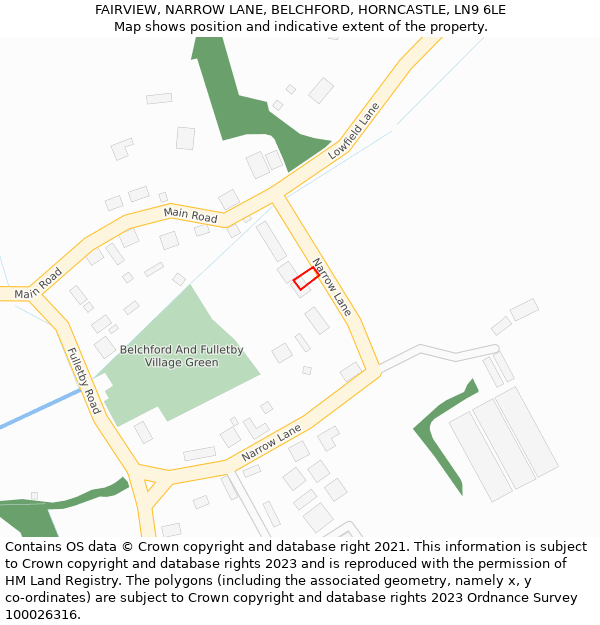 FAIRVIEW, NARROW LANE, BELCHFORD, HORNCASTLE, LN9 6LE: Location map and indicative extent of plot