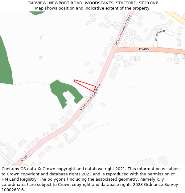 FAIRVIEW, NEWPORT ROAD, WOODSEAVES, STAFFORD, ST20 0NP: Location map and indicative extent of plot