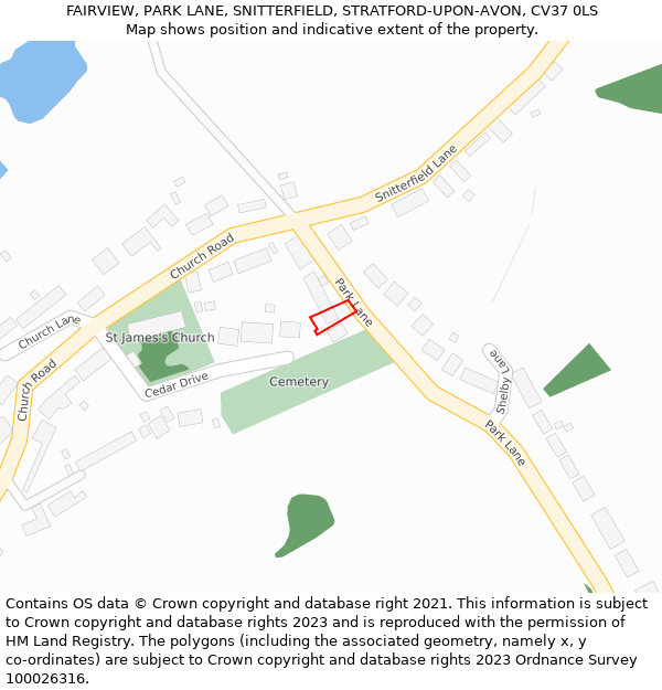 FAIRVIEW, PARK LANE, SNITTERFIELD, STRATFORD-UPON-AVON, CV37 0LS: Location map and indicative extent of plot
