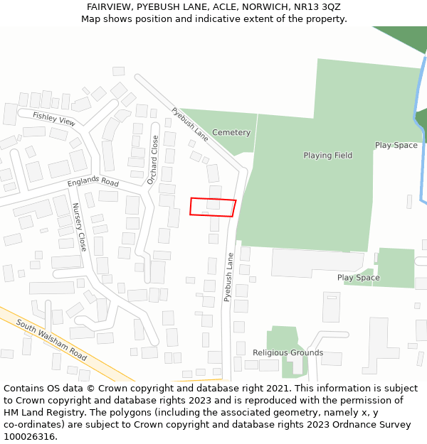 FAIRVIEW, PYEBUSH LANE, ACLE, NORWICH, NR13 3QZ: Location map and indicative extent of plot
