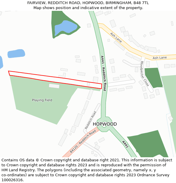 FAIRVIEW, REDDITCH ROAD, HOPWOOD, BIRMINGHAM, B48 7TL: Location map and indicative extent of plot