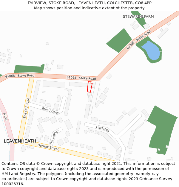 FAIRVIEW, STOKE ROAD, LEAVENHEATH, COLCHESTER, CO6 4PP: Location map and indicative extent of plot