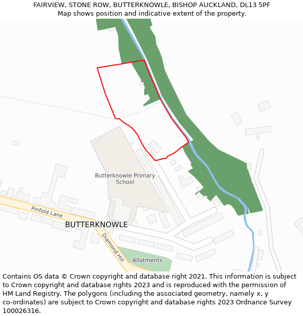 FAIRVIEW, STONE ROW, BUTTERKNOWLE, BISHOP AUCKLAND, DL13 5PF: Location map and indicative extent of plot