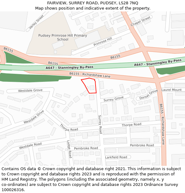 FAIRVIEW, SURREY ROAD, PUDSEY, LS28 7NQ: Location map and indicative extent of plot