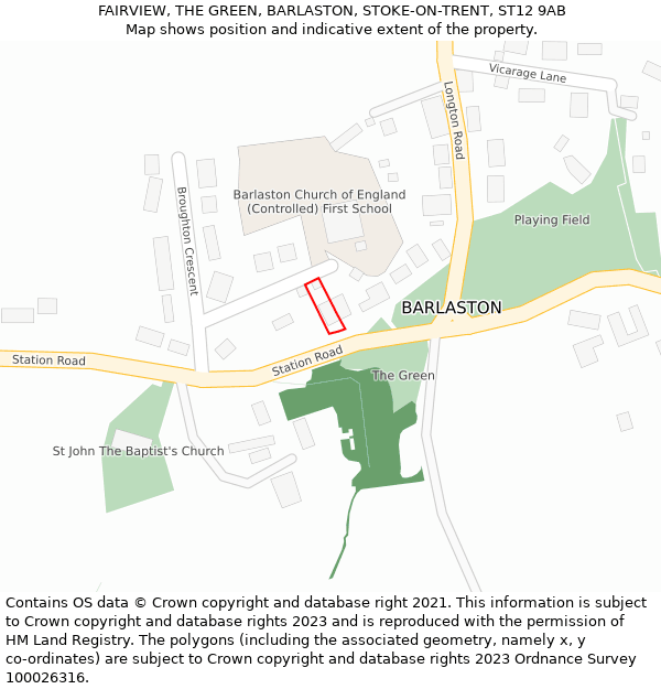 FAIRVIEW, THE GREEN, BARLASTON, STOKE-ON-TRENT, ST12 9AB: Location map and indicative extent of plot