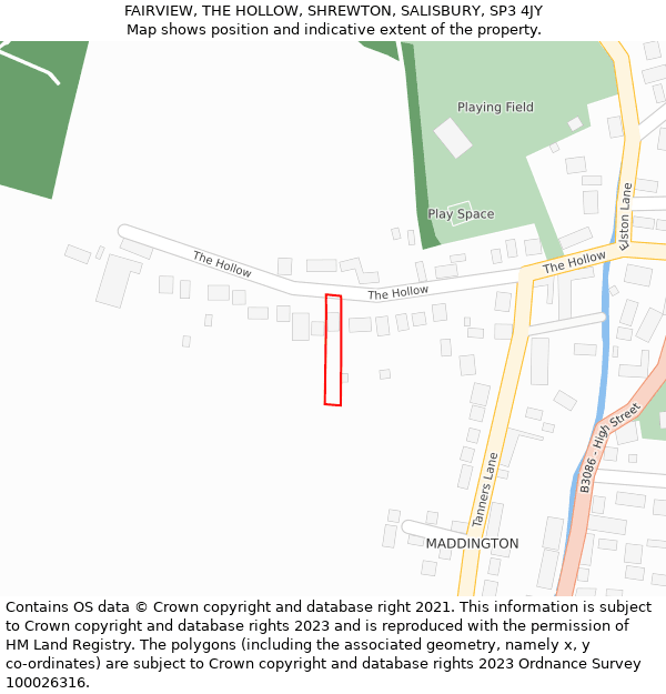 FAIRVIEW, THE HOLLOW, SHREWTON, SALISBURY, SP3 4JY: Location map and indicative extent of plot