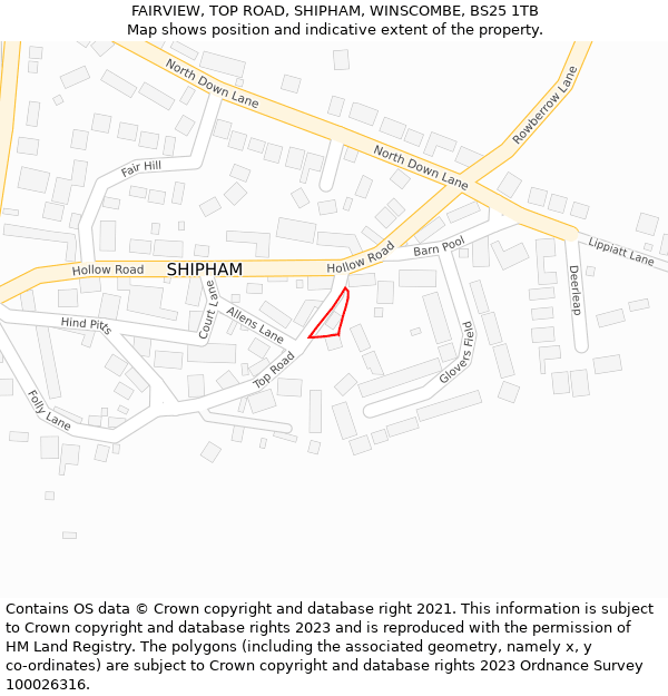 FAIRVIEW, TOP ROAD, SHIPHAM, WINSCOMBE, BS25 1TB: Location map and indicative extent of plot