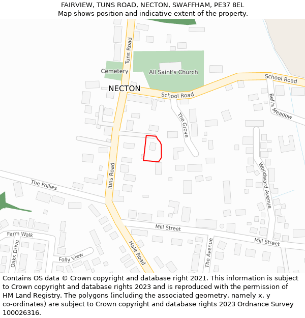 FAIRVIEW, TUNS ROAD, NECTON, SWAFFHAM, PE37 8EL: Location map and indicative extent of plot