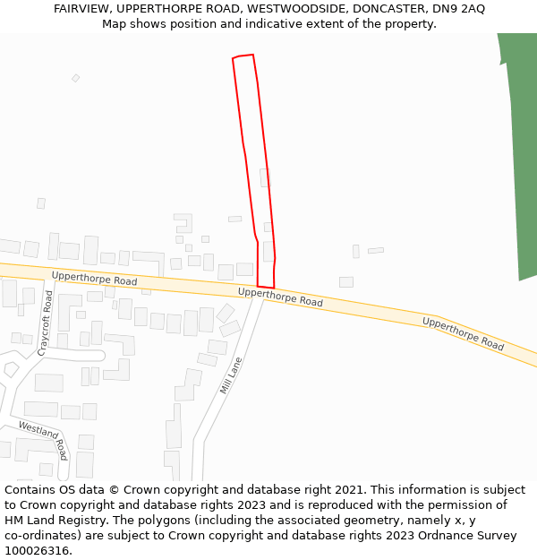 FAIRVIEW, UPPERTHORPE ROAD, WESTWOODSIDE, DONCASTER, DN9 2AQ: Location map and indicative extent of plot