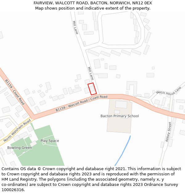 FAIRVIEW, WALCOTT ROAD, BACTON, NORWICH, NR12 0EX: Location map and indicative extent of plot