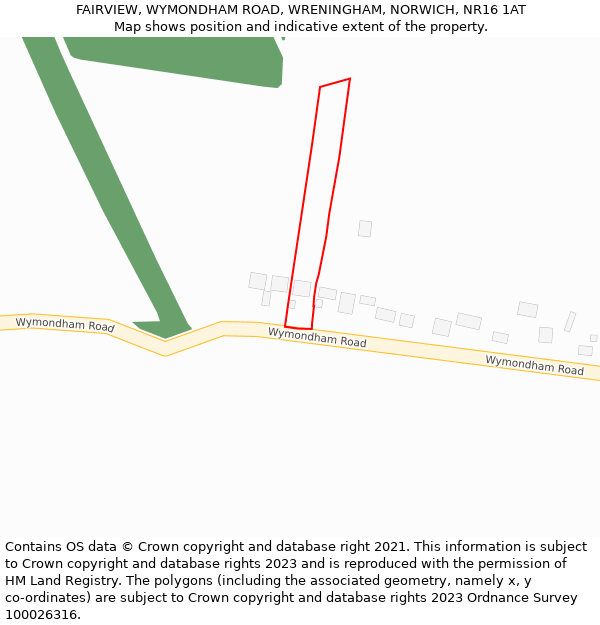 FAIRVIEW, WYMONDHAM ROAD, WRENINGHAM, NORWICH, NR16 1AT: Location map and indicative extent of plot