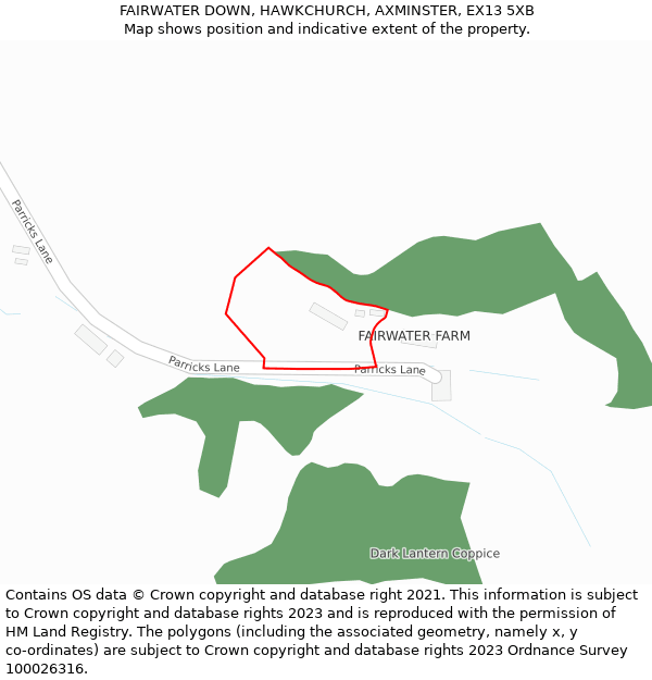 FAIRWATER DOWN, HAWKCHURCH, AXMINSTER, EX13 5XB: Location map and indicative extent of plot