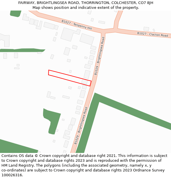 FAIRWAY, BRIGHTLINGSEA ROAD, THORRINGTON, COLCHESTER, CO7 8JH: Location map and indicative extent of plot