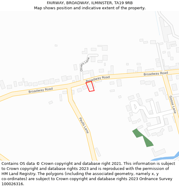 FAIRWAY, BROADWAY, ILMINSTER, TA19 9RB: Location map and indicative extent of plot