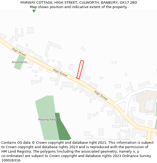 FAIRWAY COTTAGE, HIGH STREET, CULWORTH, BANBURY, OX17 2BD: Location map and indicative extent of plot