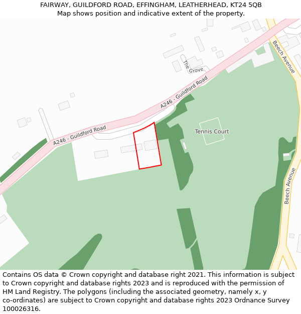 FAIRWAY, GUILDFORD ROAD, EFFINGHAM, LEATHERHEAD, KT24 5QB: Location map and indicative extent of plot