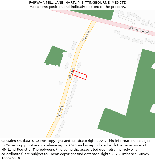 FAIRWAY, MILL LANE, HARTLIP, SITTINGBOURNE, ME9 7TD: Location map and indicative extent of plot