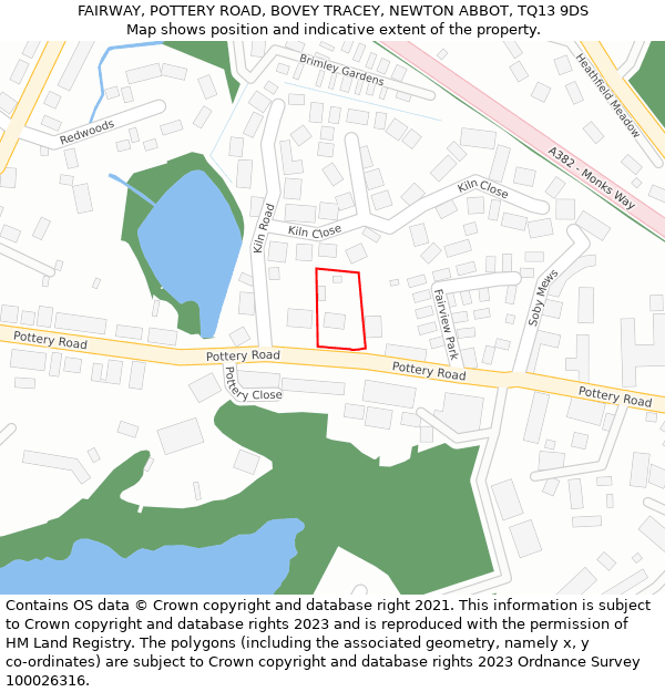 FAIRWAY, POTTERY ROAD, BOVEY TRACEY, NEWTON ABBOT, TQ13 9DS: Location map and indicative extent of plot
