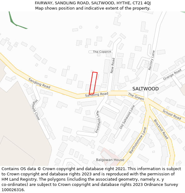 FAIRWAY, SANDLING ROAD, SALTWOOD, HYTHE, CT21 4QJ: Location map and indicative extent of plot