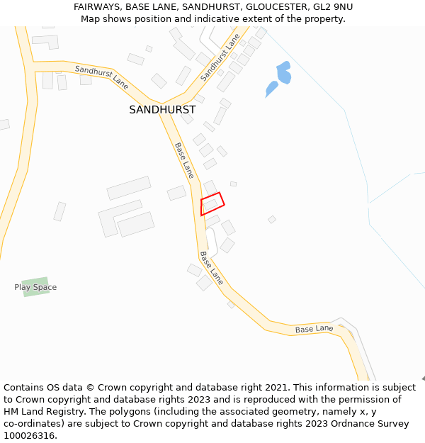 FAIRWAYS, BASE LANE, SANDHURST, GLOUCESTER, GL2 9NU: Location map and indicative extent of plot