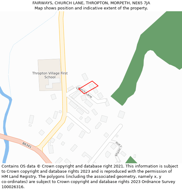 FAIRWAYS, CHURCH LANE, THROPTON, MORPETH, NE65 7JA: Location map and indicative extent of plot