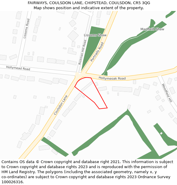 FAIRWAYS, COULSDON LANE, CHIPSTEAD, COULSDON, CR5 3QG: Location map and indicative extent of plot