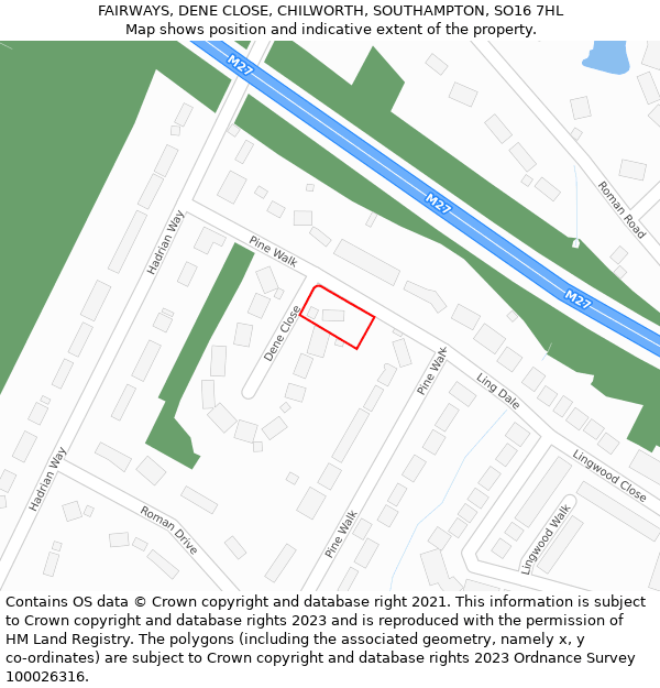 FAIRWAYS, DENE CLOSE, CHILWORTH, SOUTHAMPTON, SO16 7HL: Location map and indicative extent of plot