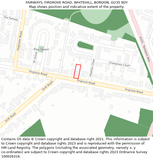 FAIRWAYS, FIRGROVE ROAD, WHITEHILL, BORDON, GU35 9DY: Location map and indicative extent of plot