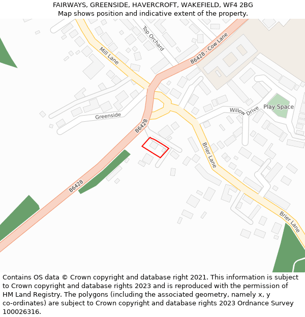 FAIRWAYS, GREENSIDE, HAVERCROFT, WAKEFIELD, WF4 2BG: Location map and indicative extent of plot