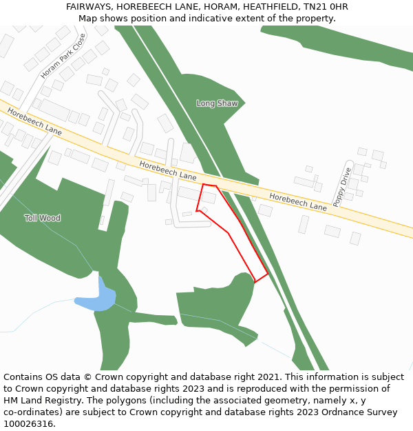 FAIRWAYS, HOREBEECH LANE, HORAM, HEATHFIELD, TN21 0HR: Location map and indicative extent of plot