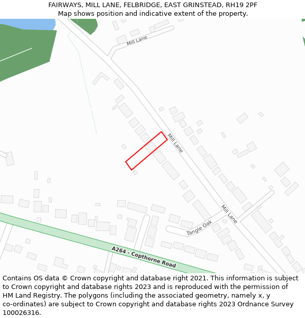 FAIRWAYS, MILL LANE, FELBRIDGE, EAST GRINSTEAD, RH19 2PF: Location map and indicative extent of plot