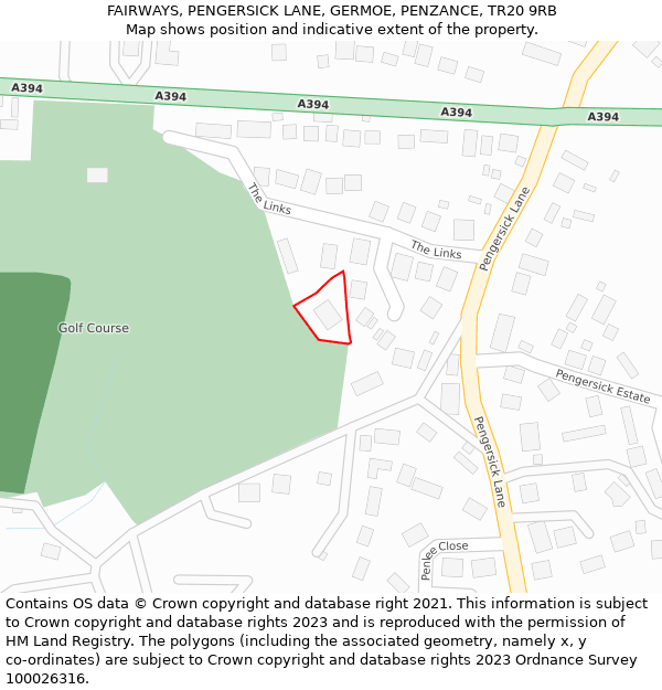 FAIRWAYS, PENGERSICK LANE, GERMOE, PENZANCE, TR20 9RB: Location map and indicative extent of plot