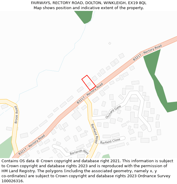 FAIRWAYS, RECTORY ROAD, DOLTON, WINKLEIGH, EX19 8QL: Location map and indicative extent of plot