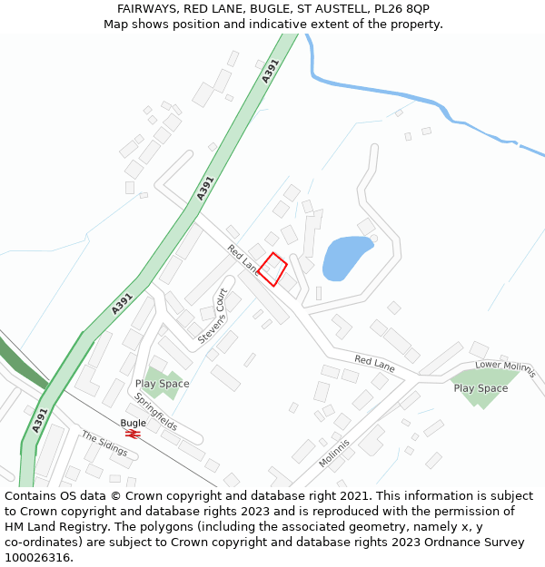 FAIRWAYS, RED LANE, BUGLE, ST AUSTELL, PL26 8QP: Location map and indicative extent of plot