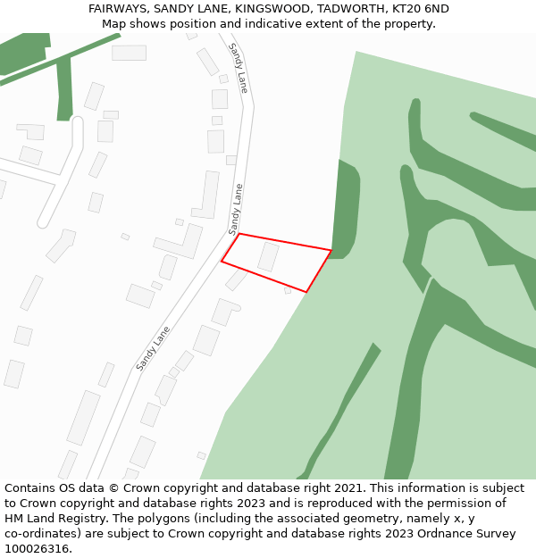 FAIRWAYS, SANDY LANE, KINGSWOOD, TADWORTH, KT20 6ND: Location map and indicative extent of plot