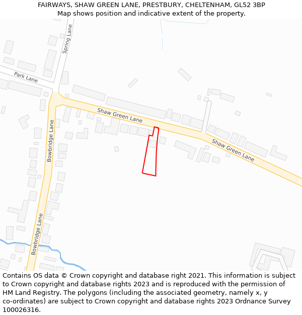 FAIRWAYS, SHAW GREEN LANE, PRESTBURY, CHELTENHAM, GL52 3BP: Location map and indicative extent of plot