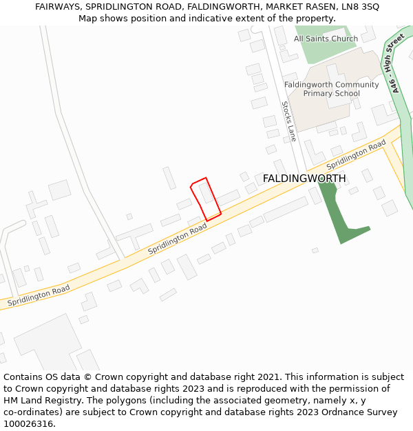 FAIRWAYS, SPRIDLINGTON ROAD, FALDINGWORTH, MARKET RASEN, LN8 3SQ: Location map and indicative extent of plot