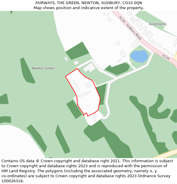 FAIRWAYS, THE GREEN, NEWTON, SUDBURY, CO10 0QN: Location map and indicative extent of plot